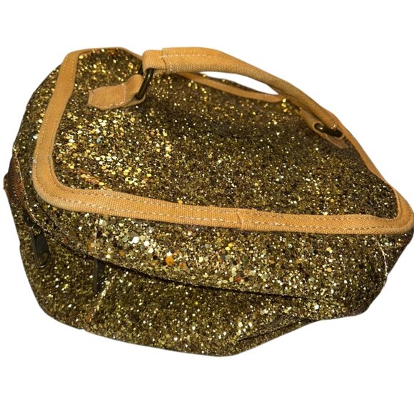 J. Crew Holiday gold metallic all sparkles train case travel bag - Picture 1 of 7